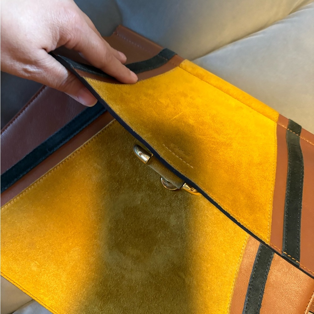 Chloe Two-Tone Suede & Leather Shoulder Bag in Mustard, Brown & Black - Picture 5 of 11